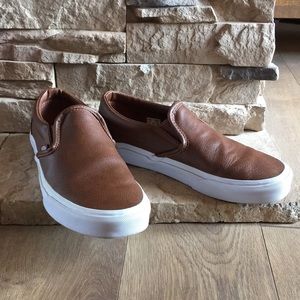 Genuine Leather Vans Sneakers Shoes Brown W 8.5 M 7
